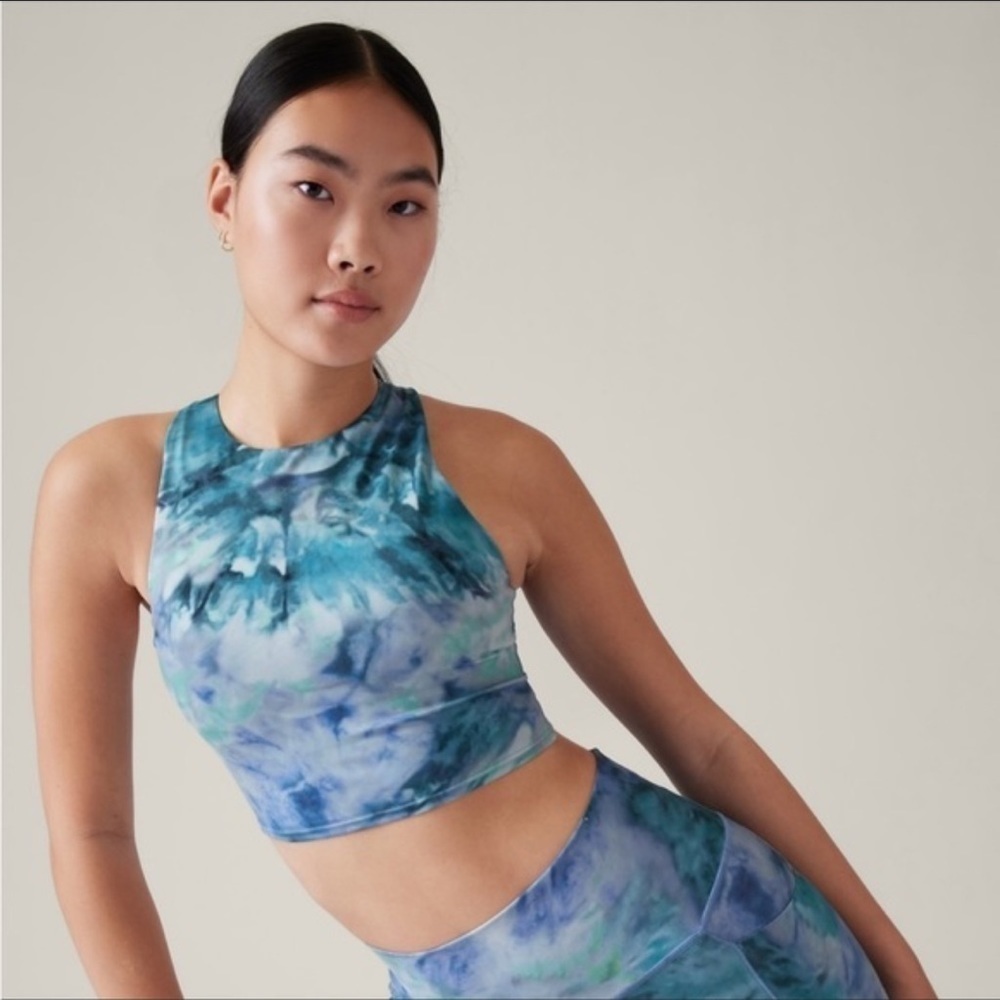 NEW ATHLETA Conscious Crop Printed Top Blue Green Pullover Sz XS, S or L